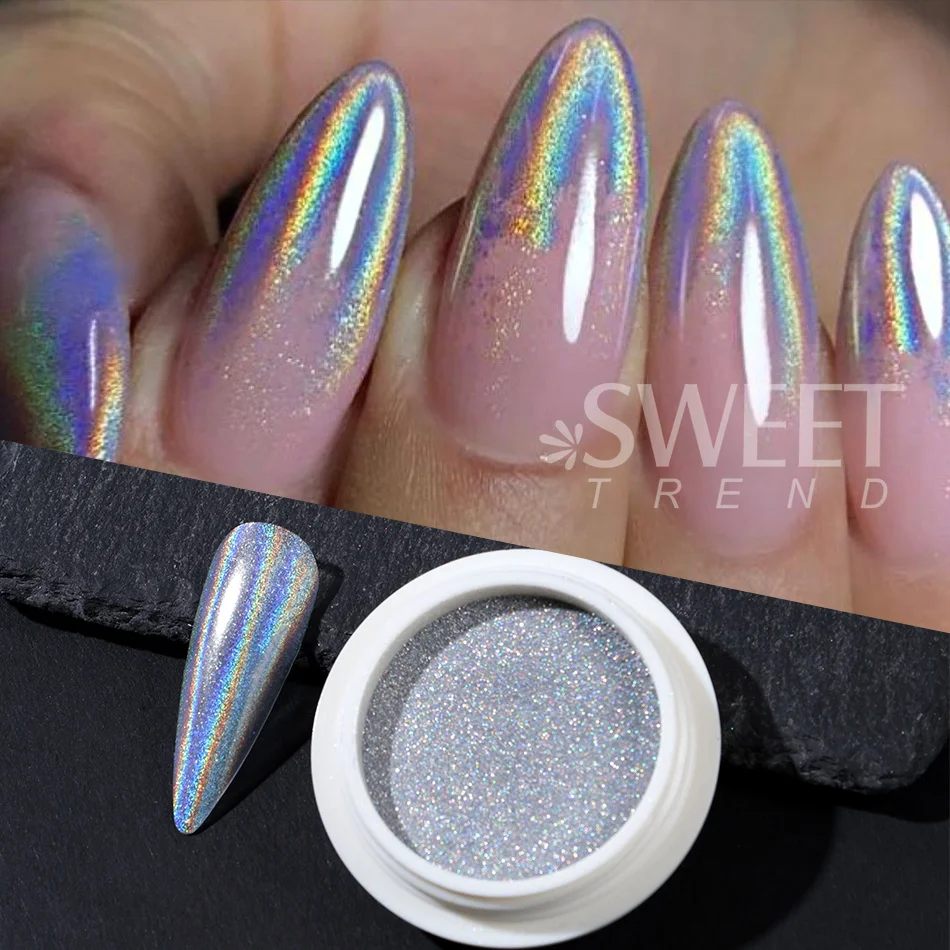 1 Box Laser Silver Glitter Rubbing Powder Metallic Mirror Effect Dust Nail Art Chrome Pigment UV Gel Polish Manicure Decoration