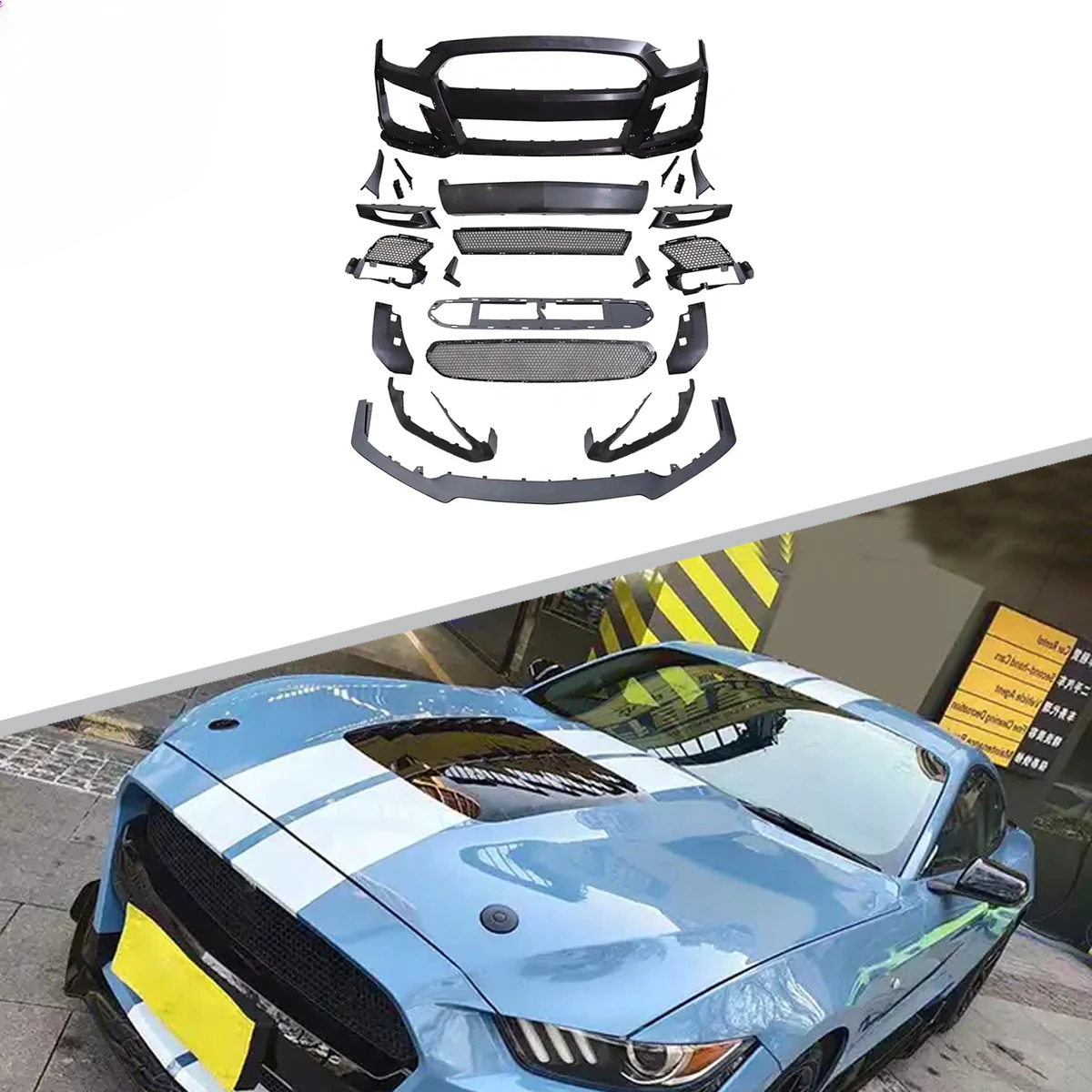 

GT500 Style Shelby Car Bumper Body Kit Front Bumper Lip Grille For Mustang 2015-2017