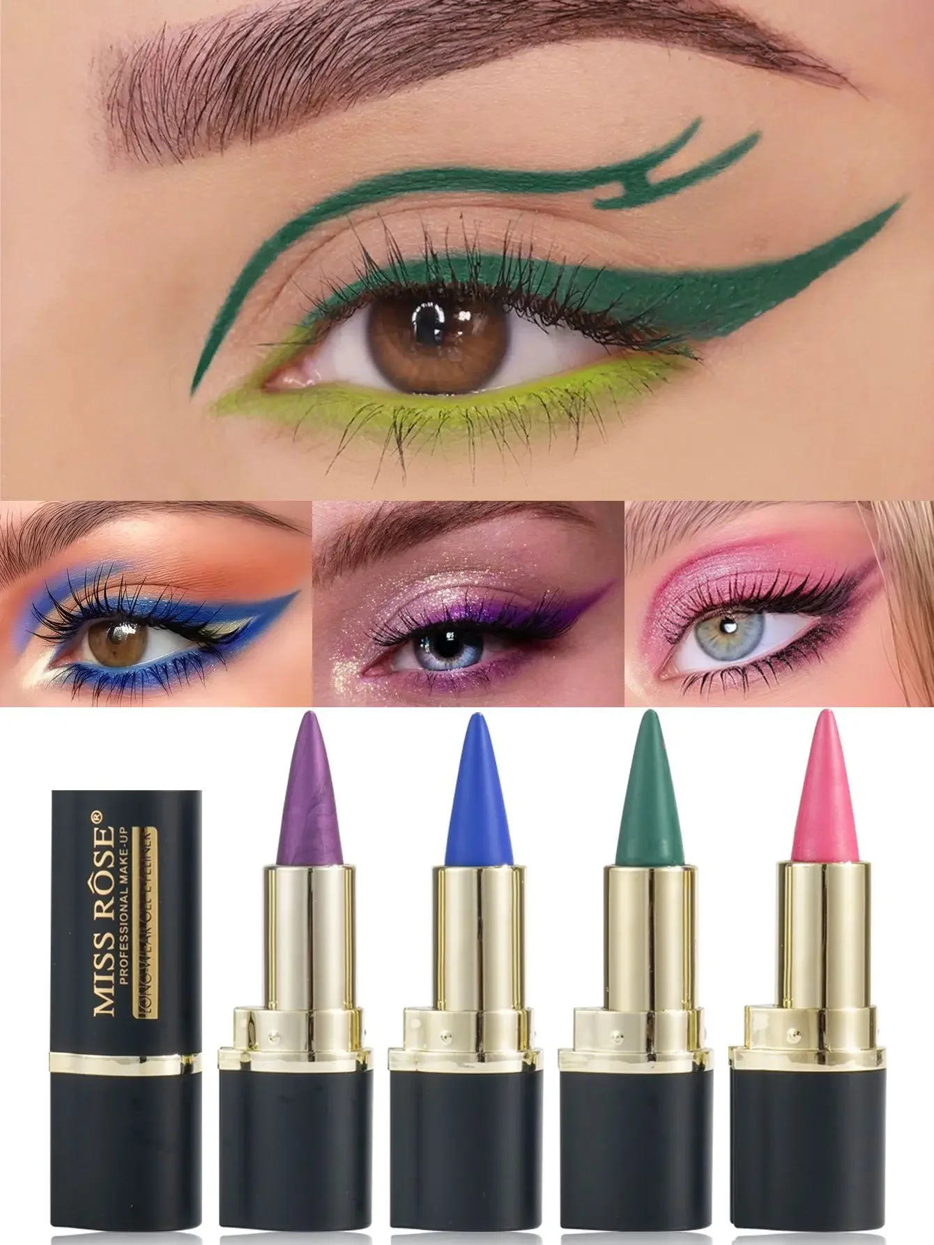 Miss Rose Matte Eyeliner Shadow Lip Liner Set - 4 Color Long-Lasting Smooth Glide Halloween Party Makeup Kit