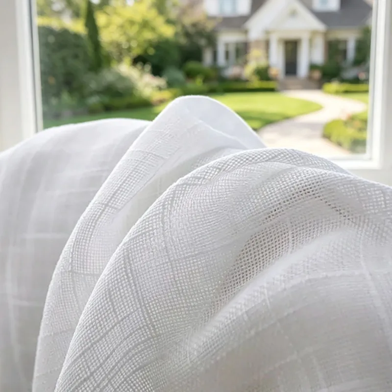 American Style Homestay White Linen Retro French White Gauze Door Curtain, Living Room Bedroom Balcony Curtain