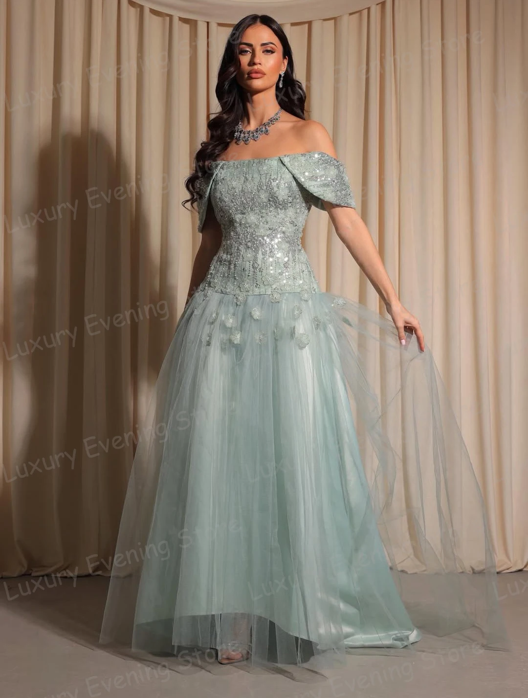 

Роскошные вечерние платья с аппликацией, женские платья трапециевидной формы для выпускного вечера с оборками, модные тюлевые платья для пляжной вечеринки, Vestidos De Novia, индивидуальный гала