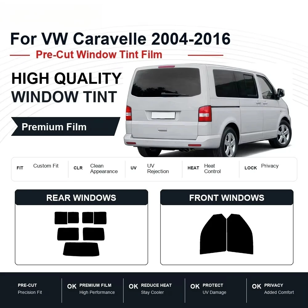 Premium Pre-Cut Window Tint For VW Caravelle 2004-2016 Front & Rear Windows UV Heat Rejection Privacy Film