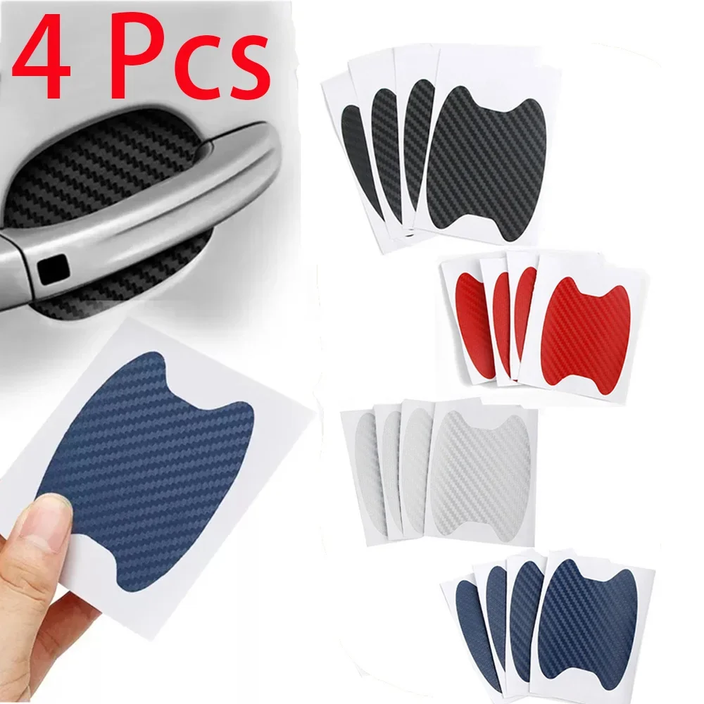 

4 шт./компл., текстура из углеродного волокна, дверная ручка автомобиля, чашка, защитные наклейки от царапин, внешняя водонепроницаемая наклейка на дверную чашу автомобиля