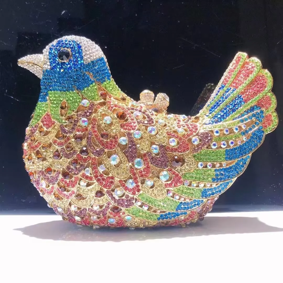

IN STOCK Bird Rhinestone Crystal Women Evening Bag Luxury Diamond Silver/Gold Wedding Purse Party Dinner Clutches Cocktail Minau