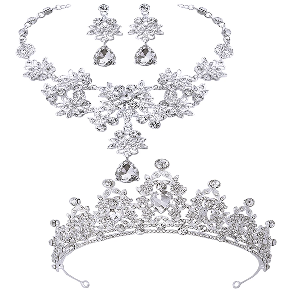 

Set Bridal Jewelry Crown Necklace Earrings Premium Wedding Tiara Bridal Accessories for Bride Engagement Birthday Banquet