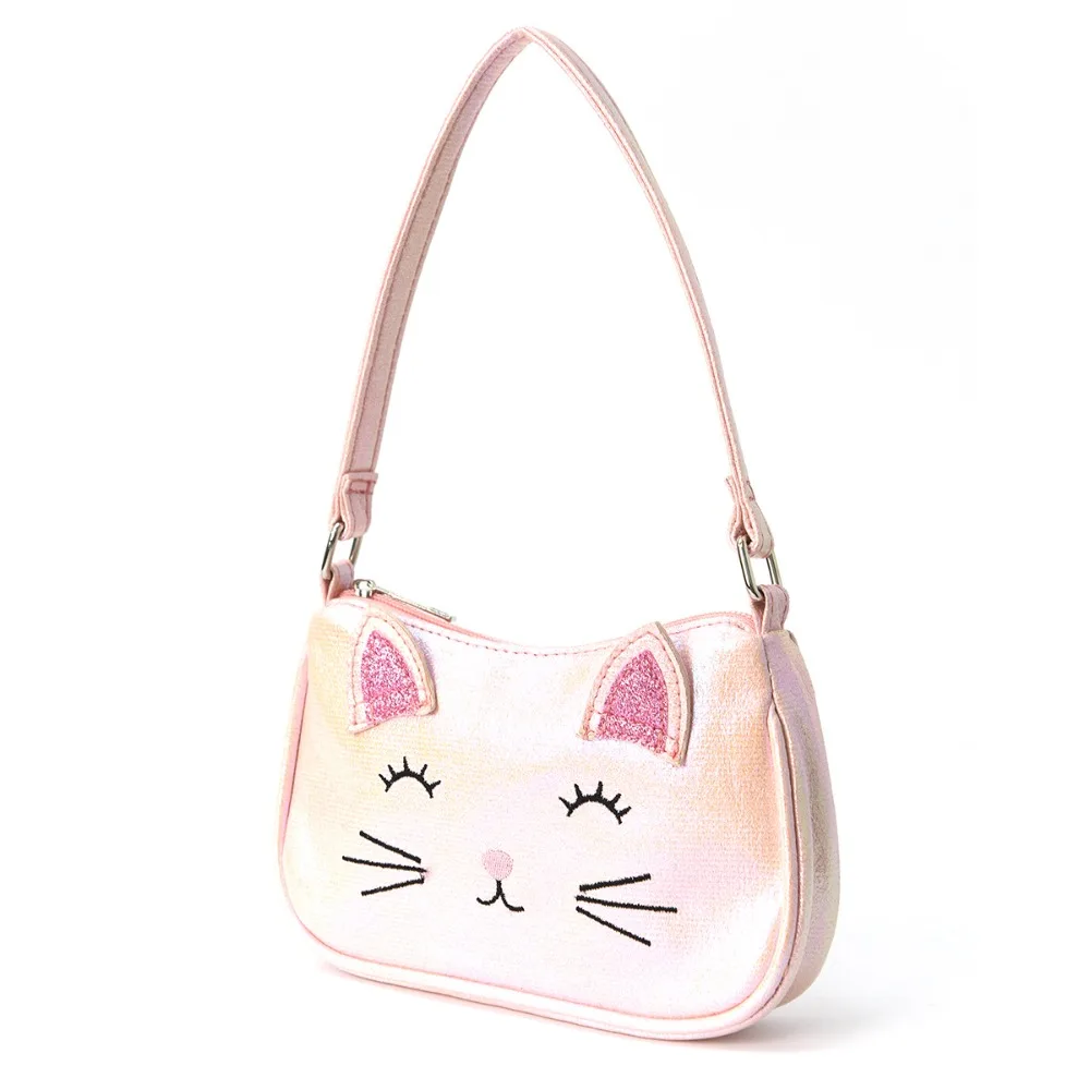 Mini bolso escolar informal con diseño de gato de dibujos animados, mochila bordada, bolso láser para niñas