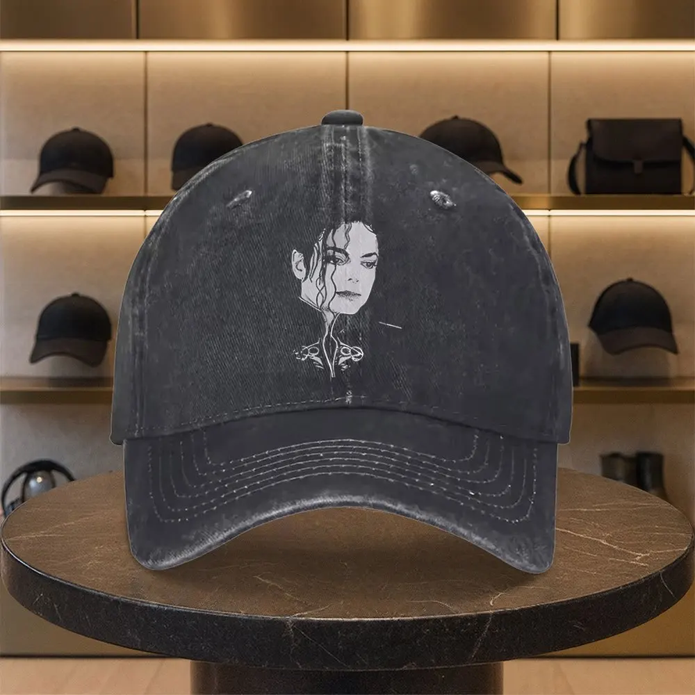 1pc Iconic White Face Print Baseball Cap - Adjustable Snapback, Lightweight Unisex Hat for Casual Wear, MJ Logo Design for Event