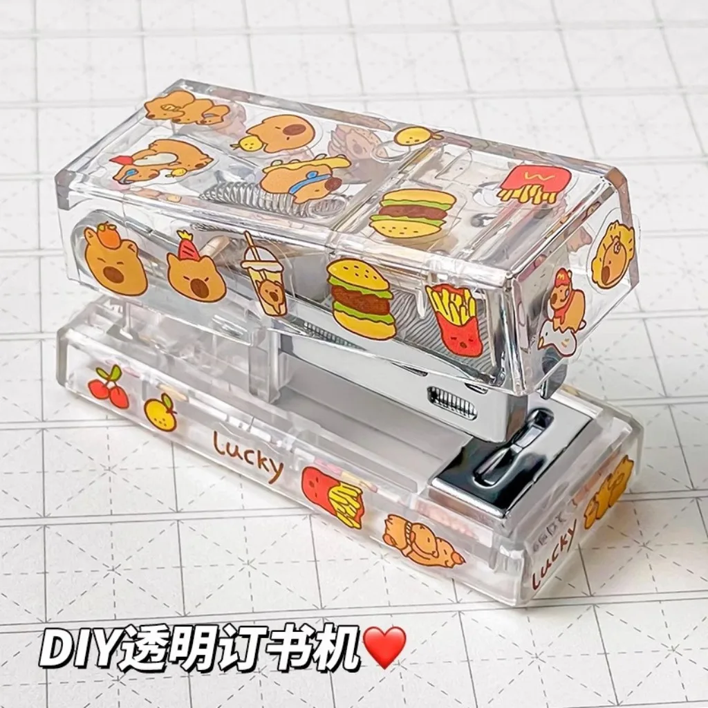 디즈니 크레용 신찬 치이카와 산리오 투명 DIY 스테이플러 학생 미니 휴대용 바인더 오피스 바인딩 용품 스테이플러 선물