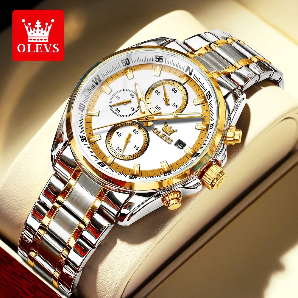 OLEVS Men\'s Watches Casual Fashion Original Quartz Watch for Man Stainless Steel Waterproof Luminous Chronograph Date 2023 New