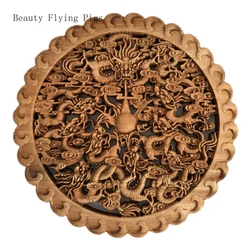 Estatua decorativa para puerta y ventana de madera maciza china tallada, con motivos de dragón, fénix y peonía, de 26.5 cm.
