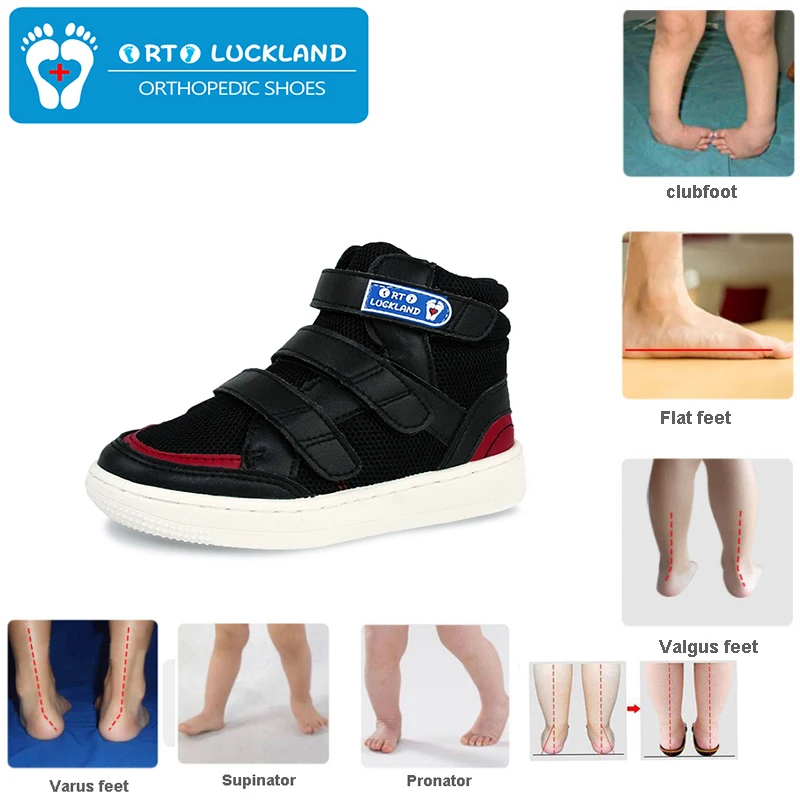

Ortholand Black Kids Orthopedic Shoes Leather Sneakers For Boys Girls With Arch Support Corrective Insoles For Ages 2-8 Year
