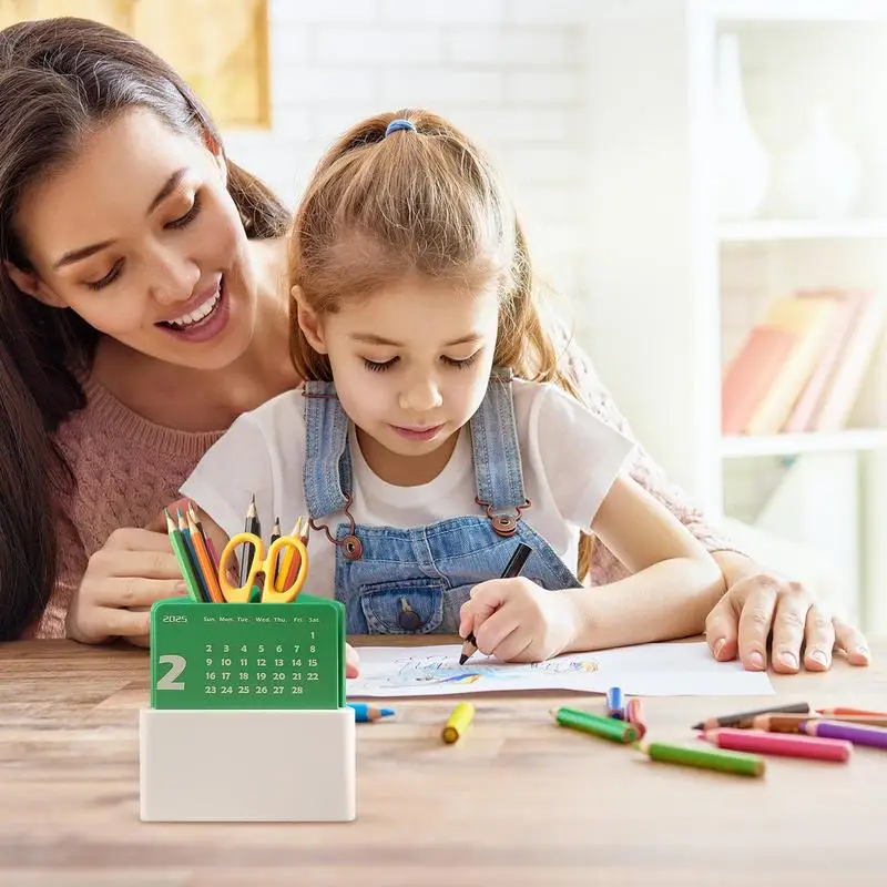 Desktop-Kalender 2025, Monatskalender mit Stifthalter, Organizer 2025, Schreibtischkalender, Stifthalter für Schreibtisch, Tischregal, Display