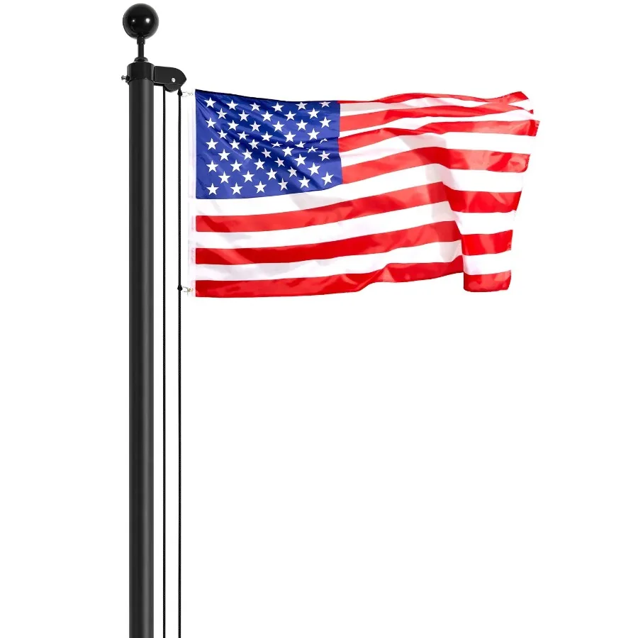 

20FT Detachable Flagpole Kit Heavy Duty Aluminum Flag Pole American Black