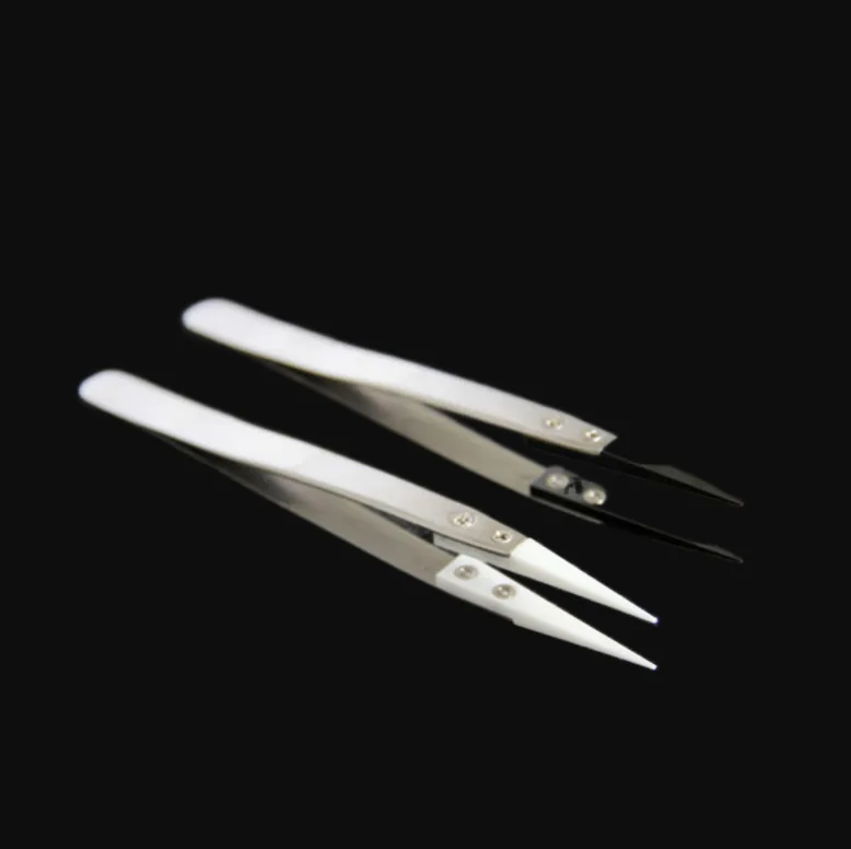 Straight Aimed Ceramic Tweezers for Electronics Soldering with Stainless Steel Handle Black Tweezers Hand Tool Precision Tweezer