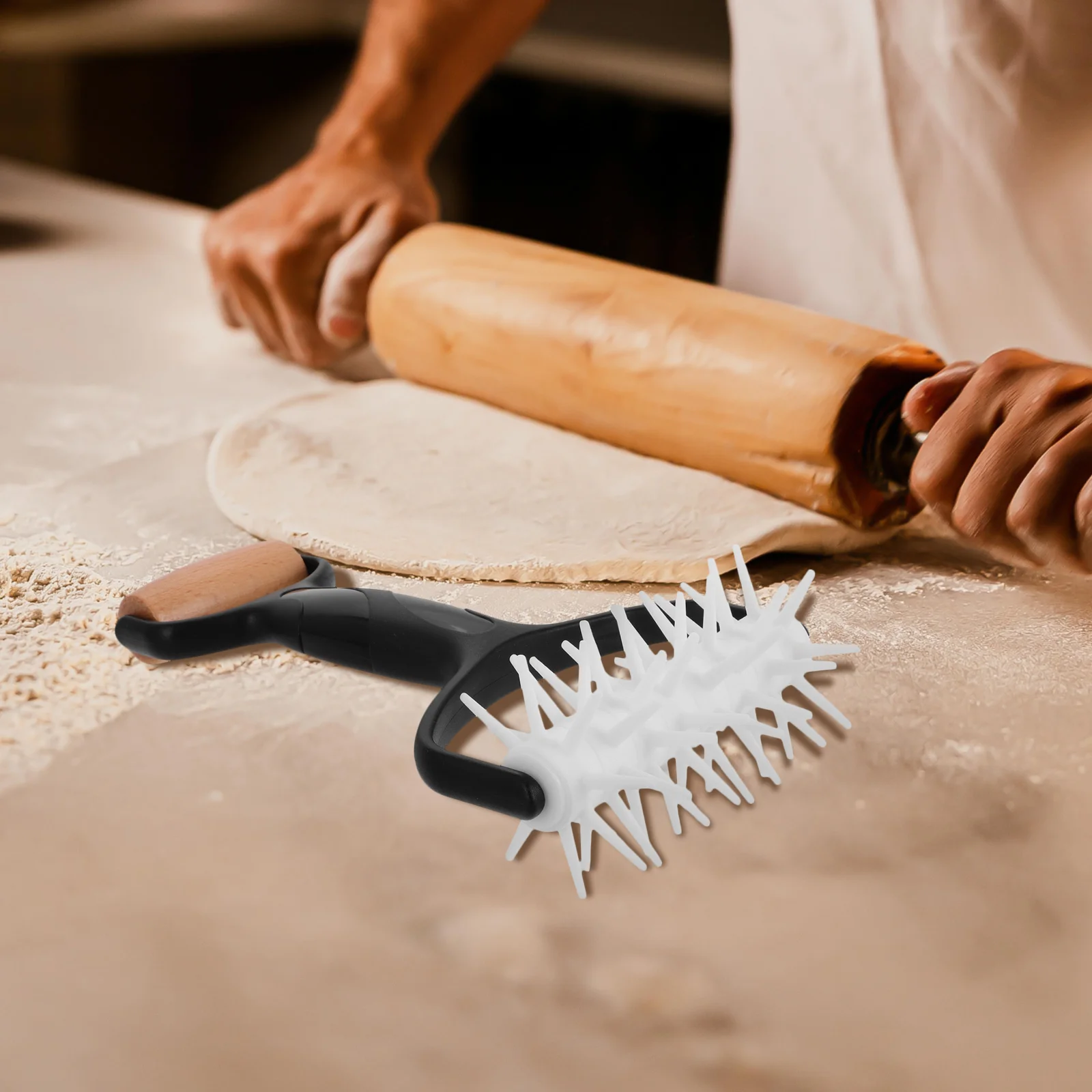 

2in1 Rolling Pin Pizza Apple Pie Lattice Tool Dough Perforation Baking Accessories Multifunctional Kitchen Gadget