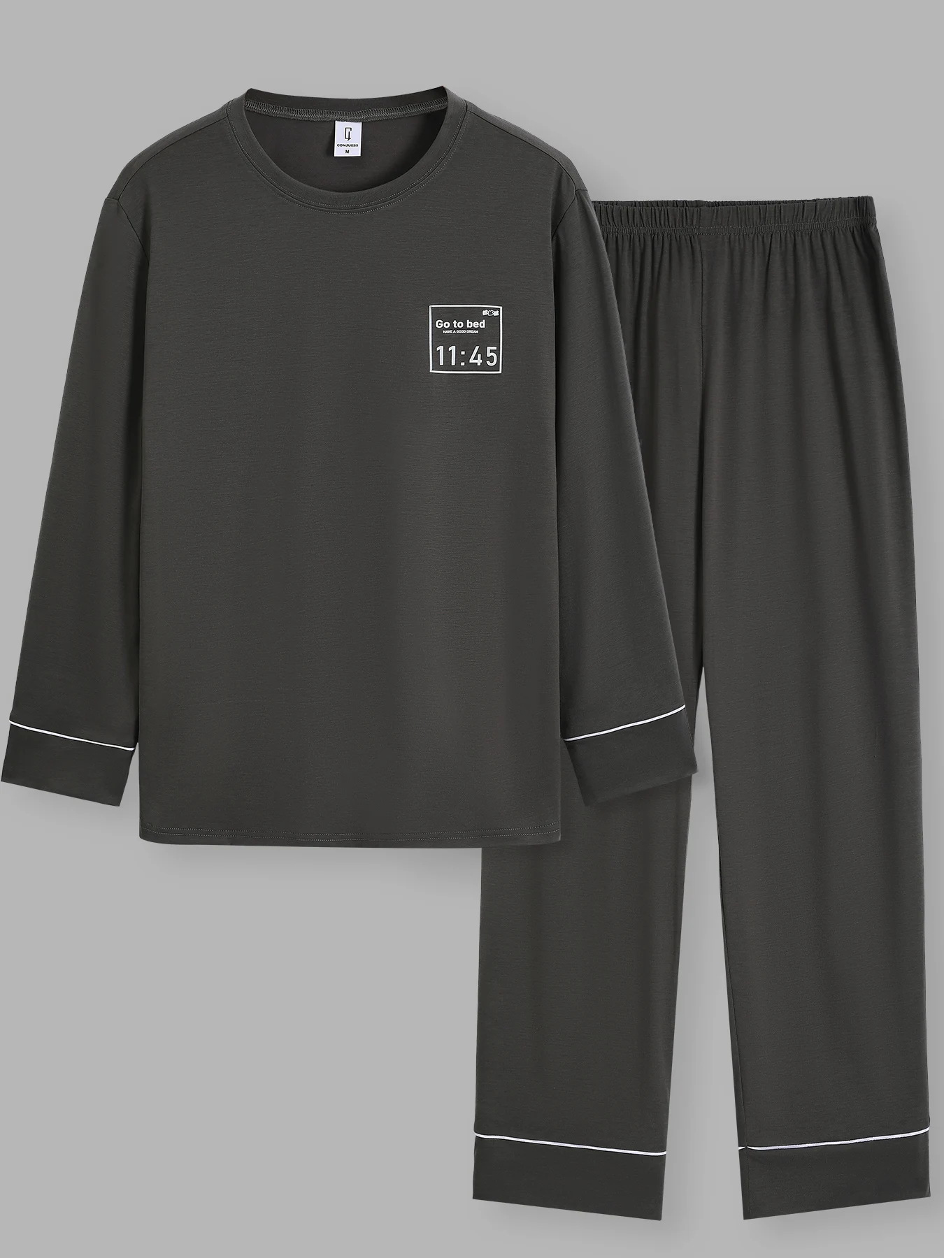 

Men's Soft Knit Pajama Set, Long Sleeve Top & Pants with Contrast Trim, Cozy Loungewear