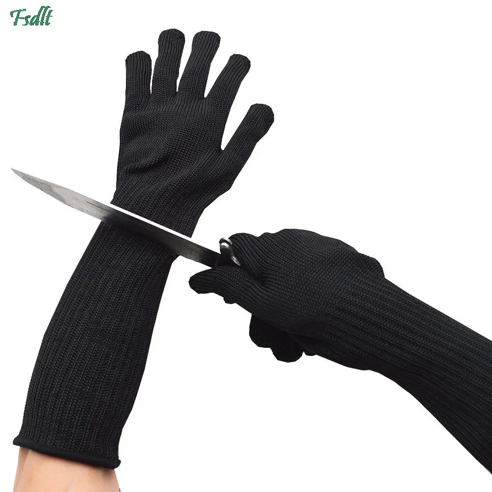 1Pair Long Anti-cut Working Gloves Metal Stainless Steel Wire Cut Resistant Gloves Anti-knife Tactical Butcher Protective Gloves