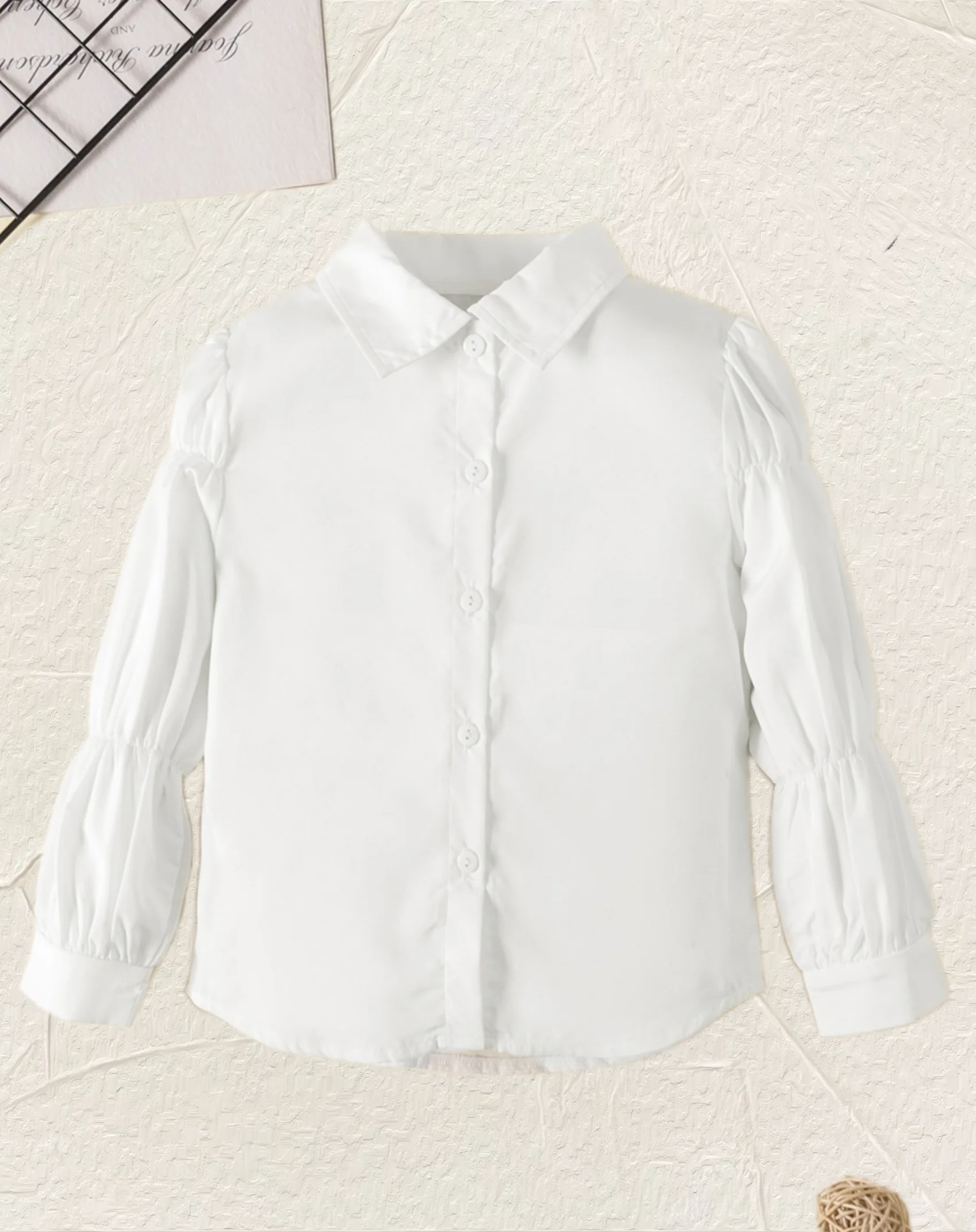 Korean version of the fashion foreign style design unique lantern sleeve shirt white lapel top all match girls summer