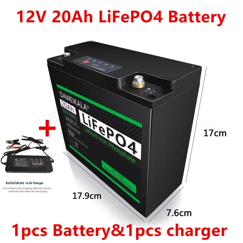 

12V 20Ah LiFePO4 Battery With 30A BMS Deep Cycle For Power Wheels Fish Finder Lighting Supply Lithium Battery Power display