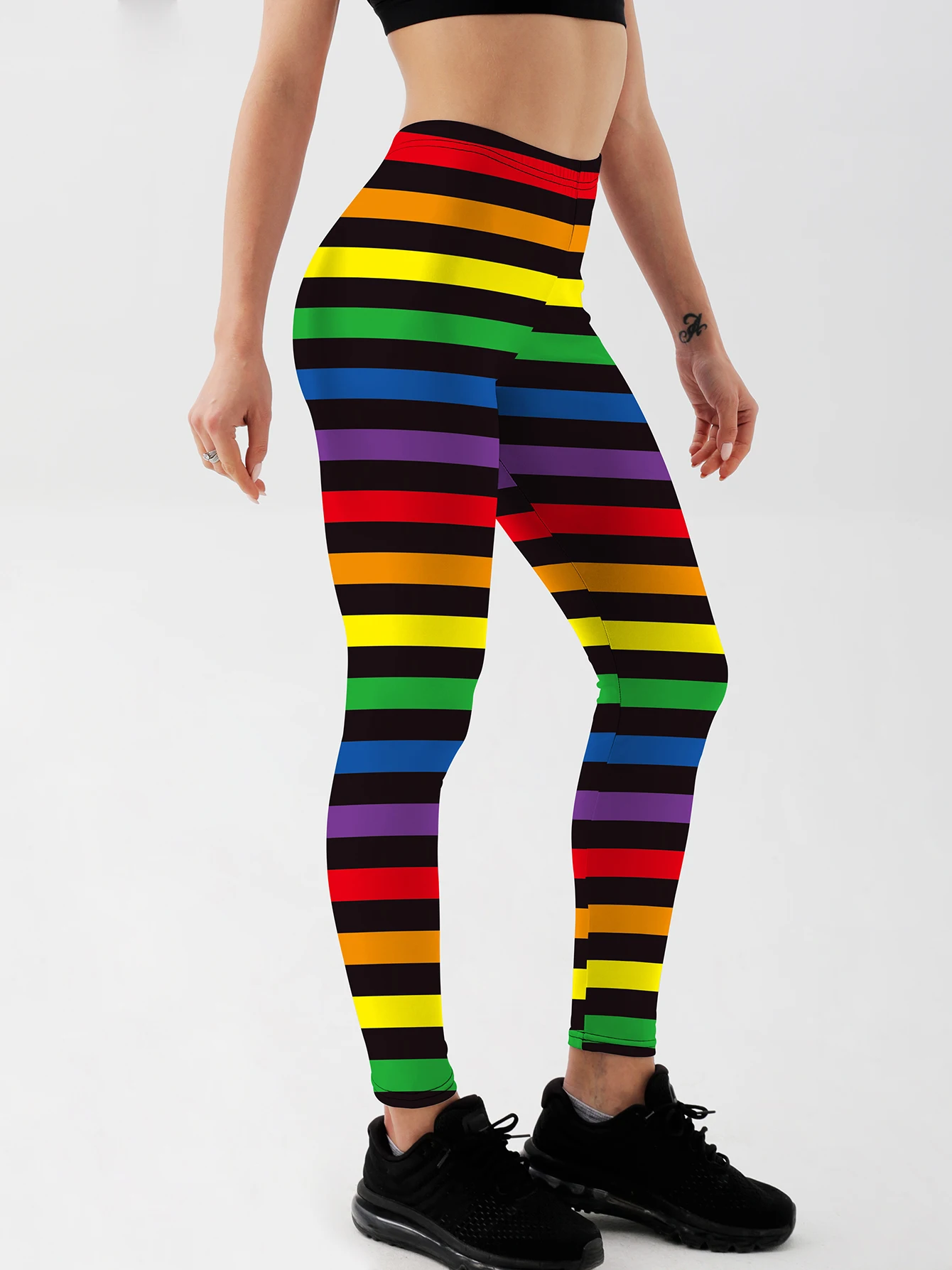 Legginsy damskie z tęczowym nadrukiem do fitnessu, legginsy gimnastyczne z wysokim stanem, modelujące sylwetkę, legginsy do biegania, wyszczuplające legginsy do jogi.