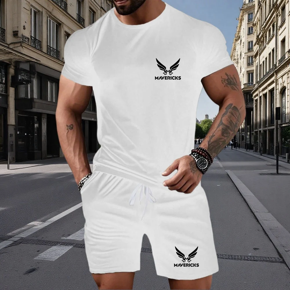 

Two piece men's pajamas for spring summer autumn winter short sleeved shorts fashionable geometric pattern home suit set