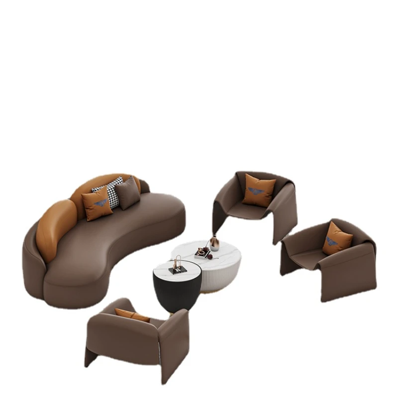 

ZC Hotel Lobby Curved Sofa Reception Reception Sofa and Tea Table Table and Chair Combination