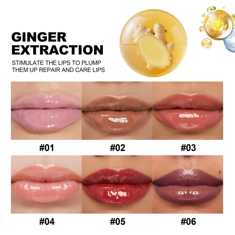 ลิปกลอสขิงเพิ่มความอวบอิ่ม ลิปกลอสเนื้อลิควิด ลิปกลอสใส ลิปสติกแบบกระจก บำรุงริมฝีปากให้ฉ่ำวาว ไม่หลุดลอก
