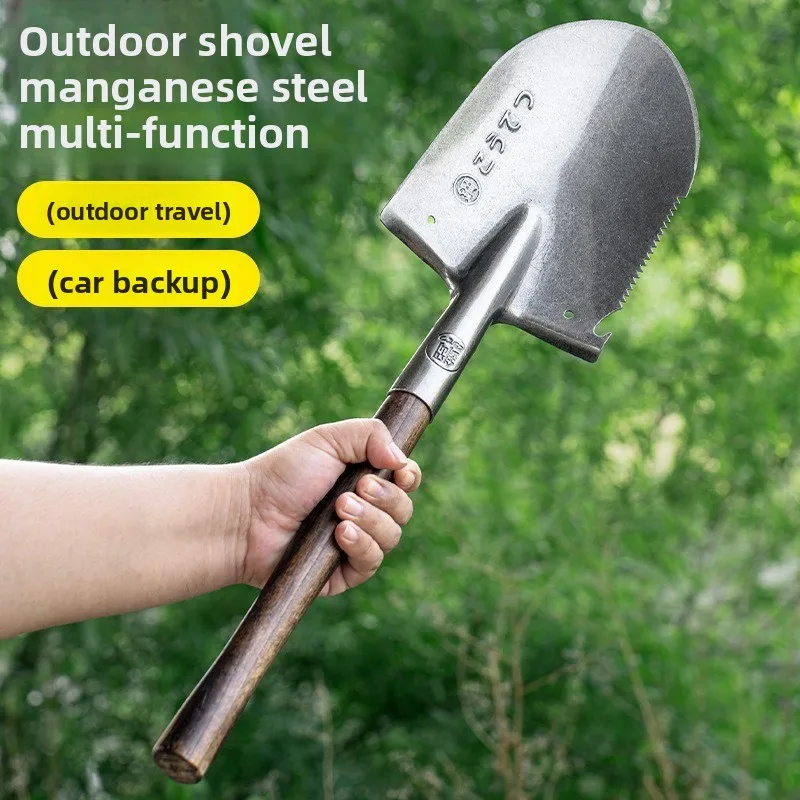 Manganese Steel Multifunctional Sapper Shovel Truck Shovel Wooden Handle Outdoor Camping Fishing Archaeological Expedition