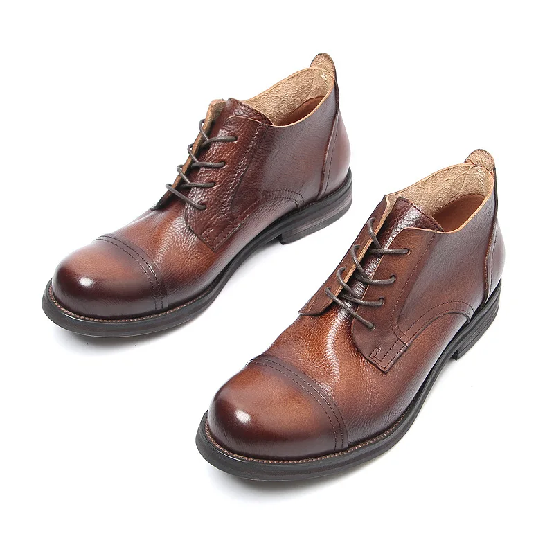 Fashion Highquality Retro Cowhide Men's Shoes Casual  Genuine Leather Brownblack