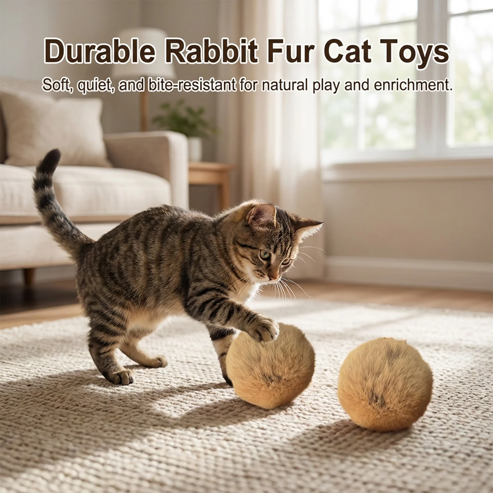 1/2/3/6pcs Rabbit Fur Ball Interactive Cat Toy Pet Product Containing Catnip Toy Ball Chasing Plush Toy Ball Cat Accessories 8cm image 2