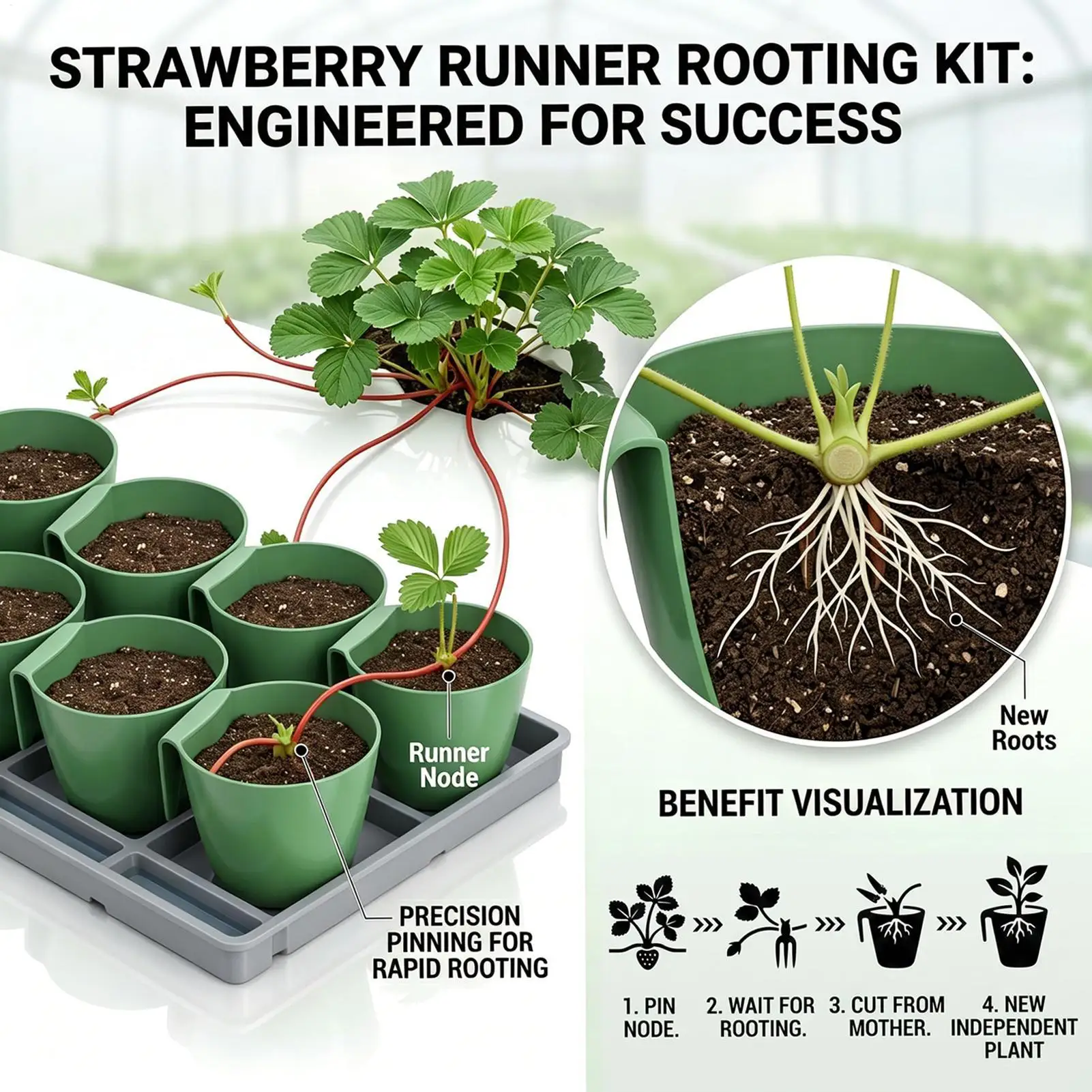 Strawberry Runner Pots with 20 Runner Forks Breathable Reusable 10 Pieces Strawberry Rooting Cup Kit for Home Garden Balcony