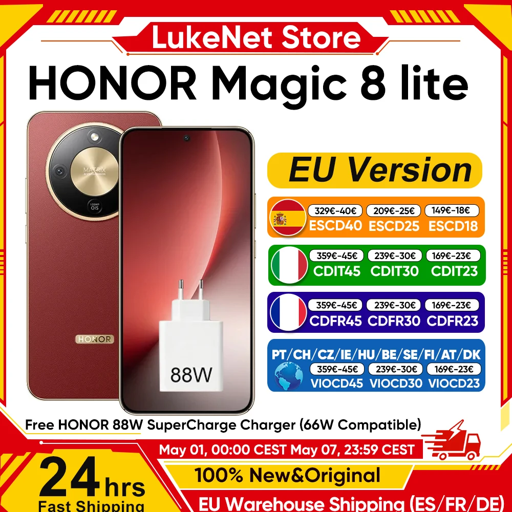 HONOR Magic 8 Lite Versión EU, Teléfono Inteligente 5G, Snapdragon 6 Gen4, Resistente a Caídas de 2.5m, IP69K Resistente al Polvo, 7500mAh, 108MP OIS AI, eSIM