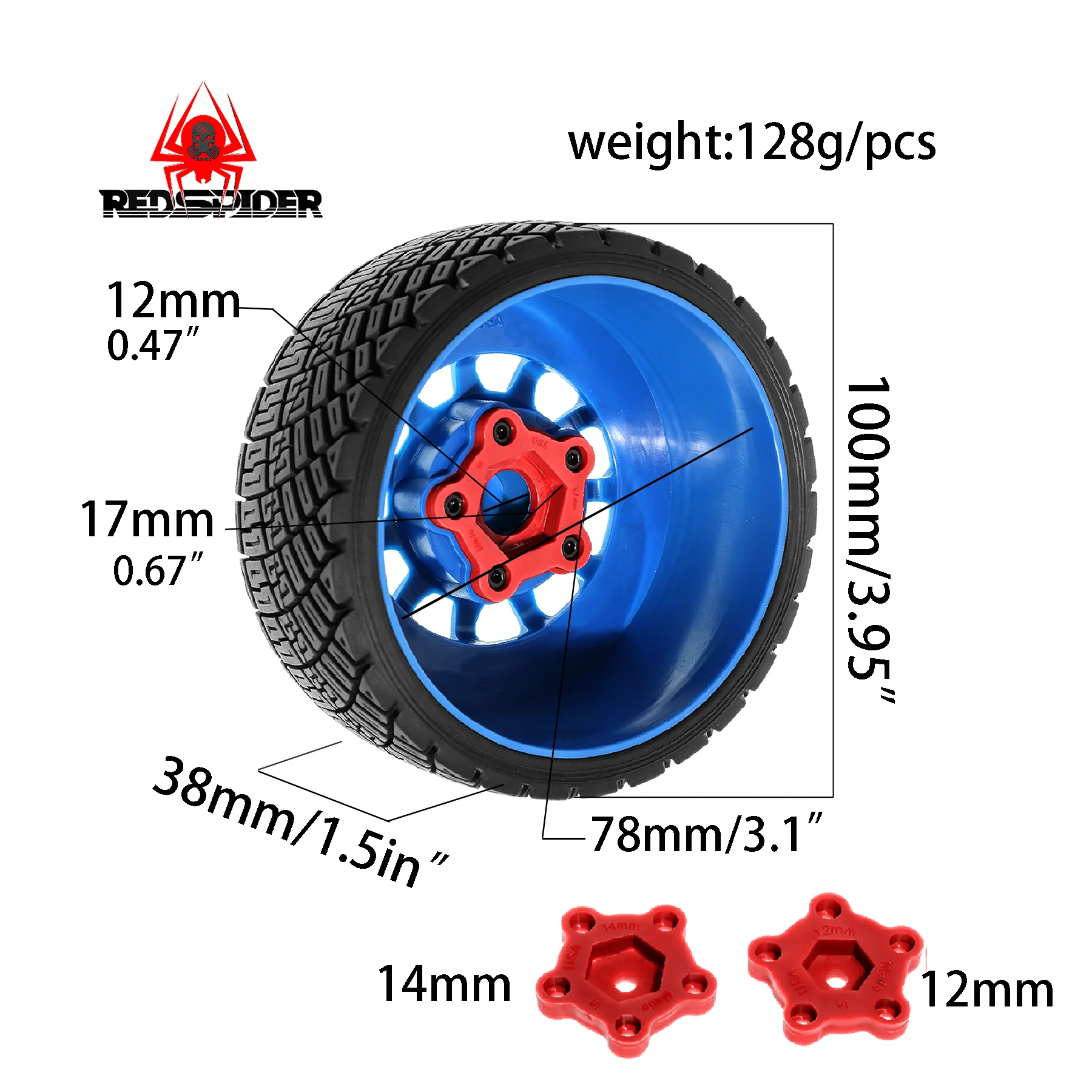 RED SPIDER 4pcs 100mm 1/8 Scale RC Rally Off-Road Buggy Tires And Wheels with 17mm Hex for  1/8  Ford WRC ARRMA Redcat Team Losi