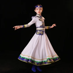 Girl Tibetan Dance Performance Costume Child Mongolian Dance Dress Chinese Mongolian Dancewear Folk Festival Tibetan Outfit