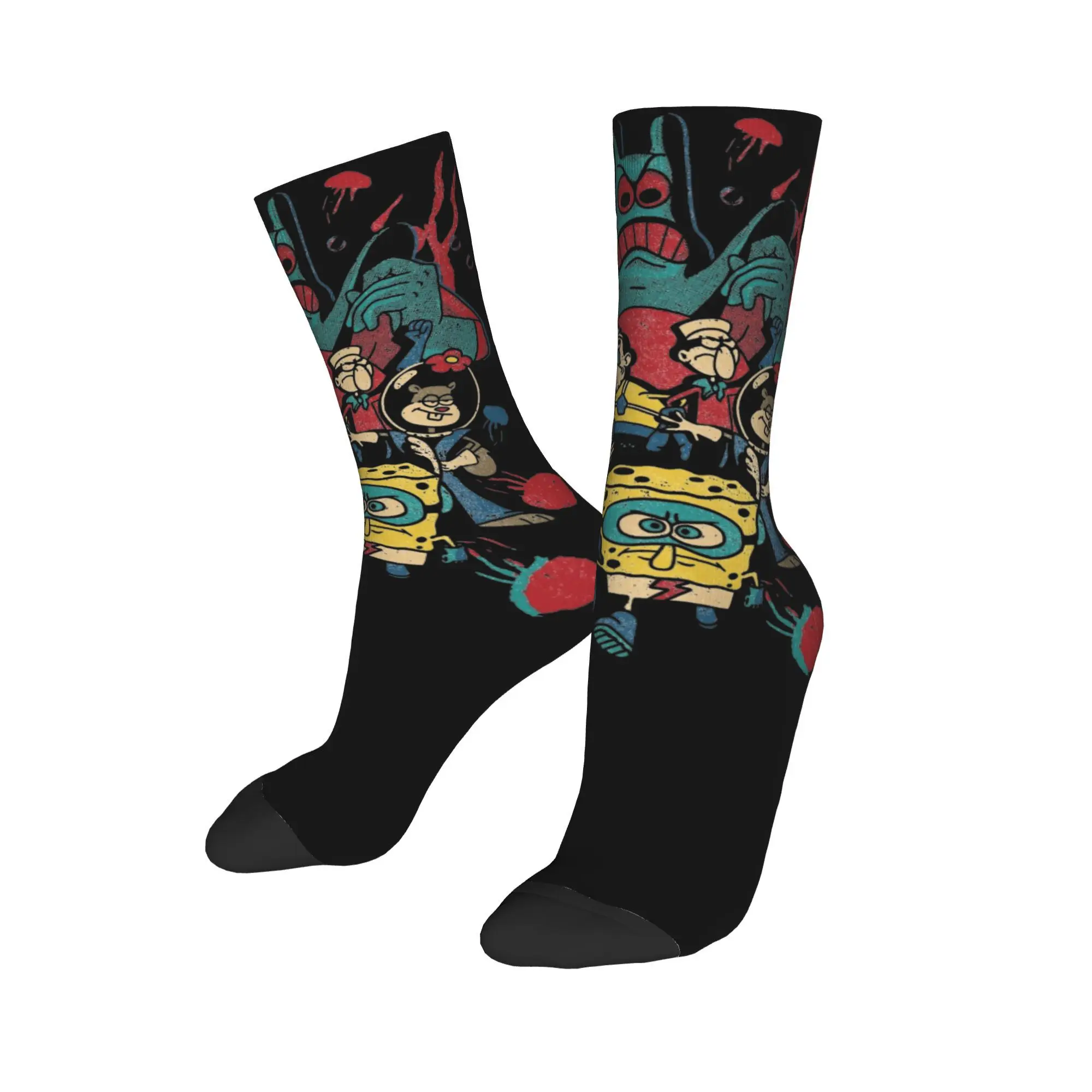 Fashion Men Women Crew Socks SpongeBobed Retro Superhero Group Poster Product Cute Funny Cartoon Non-slip Dress Socks