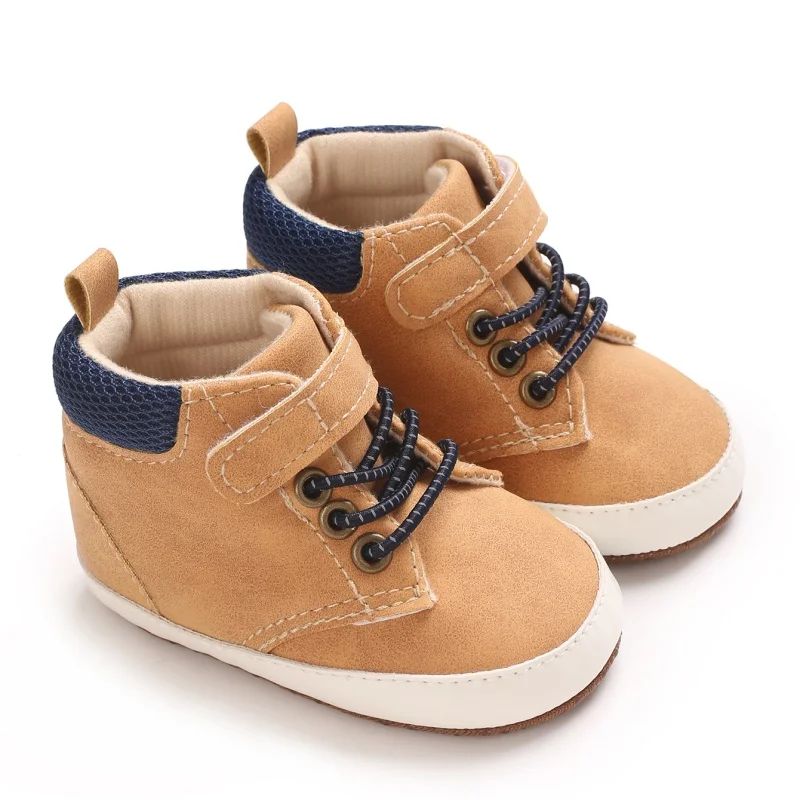 Baby Learning Walk Shoes, Elastic Lace High Top Infant Sneakers, Soft Strap Outdoor Footwear for Baby Boys 0-1 Year