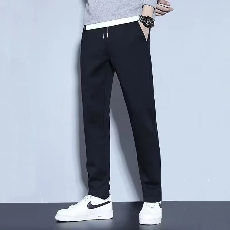 Men Summer Autumn Ice Silk Pants Thin Straight Leg Sweatpants Loose Fit Joggers Drawstring Ankle Cuff Versatile Casual Sports Lo