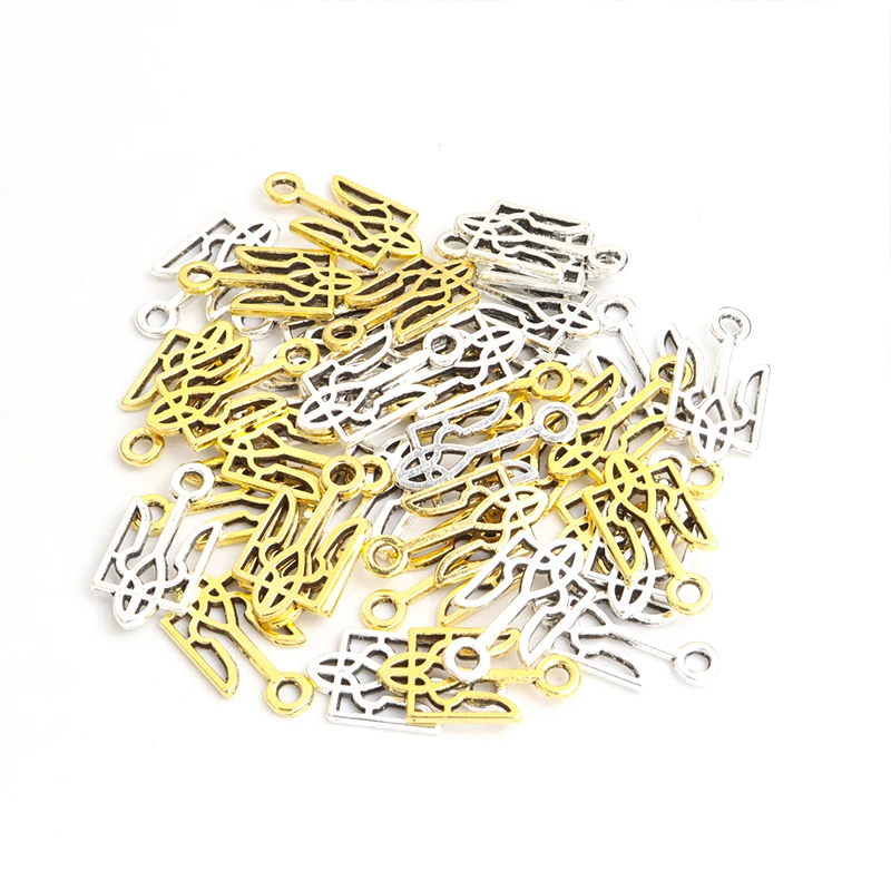 50pcs Tryzub Vintage Rune Alloy Charms Trident Symbol Pattern Earrings Pendants For DIY Bracelets Necklaces Jewelry Accessories