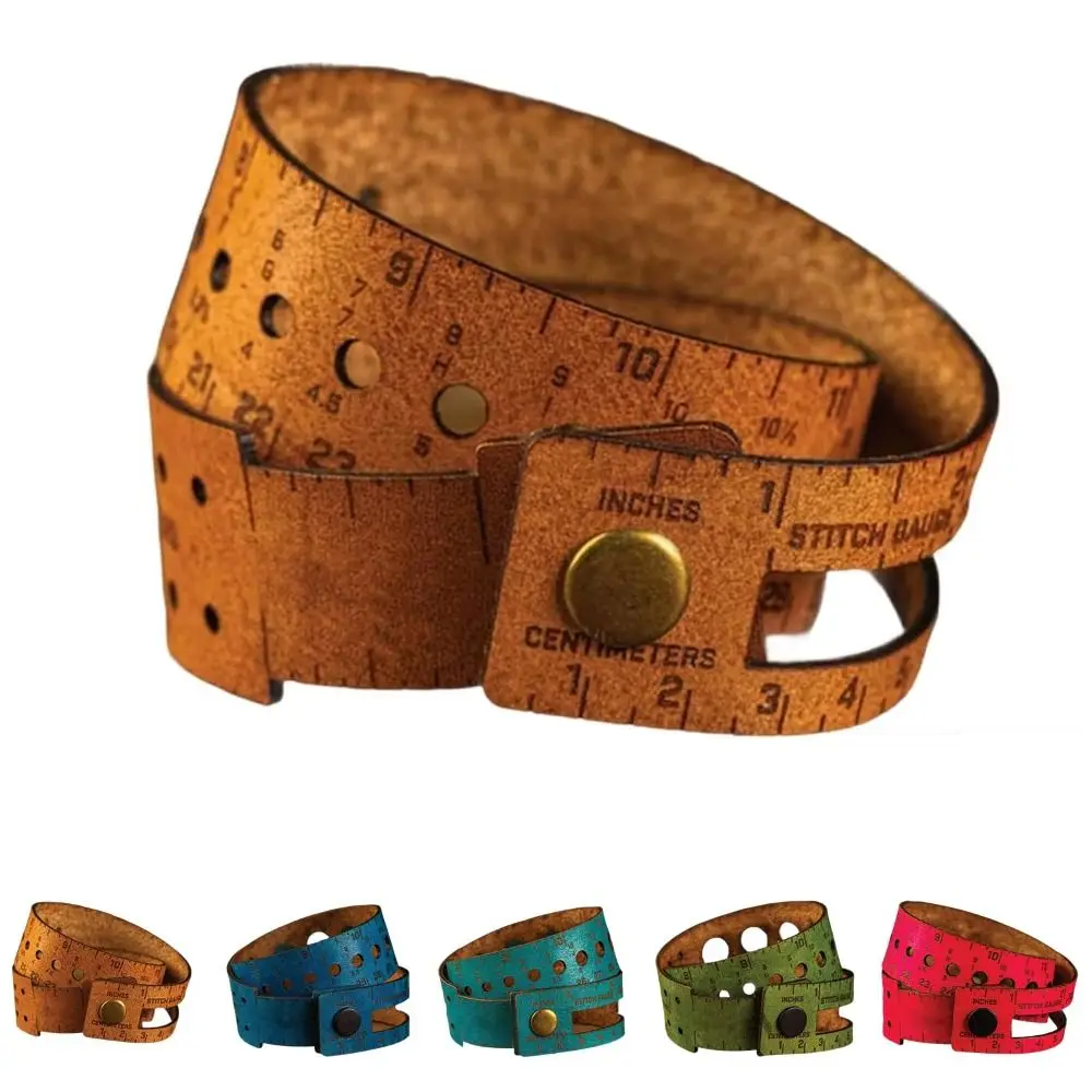 Multifunctional 7-in-1 Leather Measuring Tool Stitch Markers Storage Portable Handmade Companion Ruler