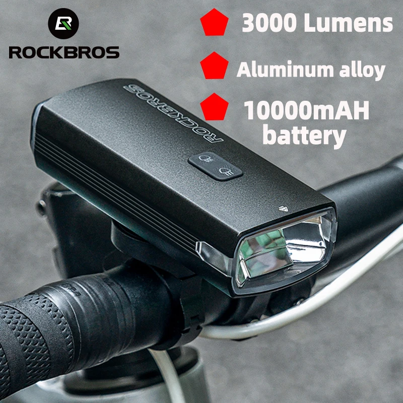 ROCKBROS 3000LM Cycling Light Type-C Rechargeable Bike Front Light 10000mAH Power Bank Lamp Light MTB Road Bicycle Headlights