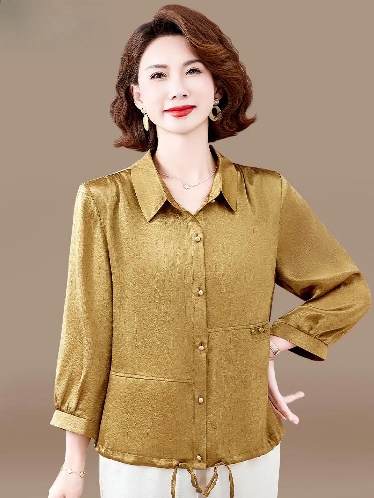 

Ele Mom Summer Outfit Set Lady Brand irt Middle Aged Women's Faion Loose Fit Ne Button down Nine Points Pants