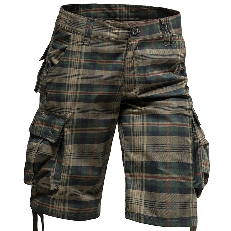 2024 New Summer 100% Cotton Plaid Shorts Men High Quality Casual Straight Men Cargo Shorts Multiple Pockets Beach Shorts MY936