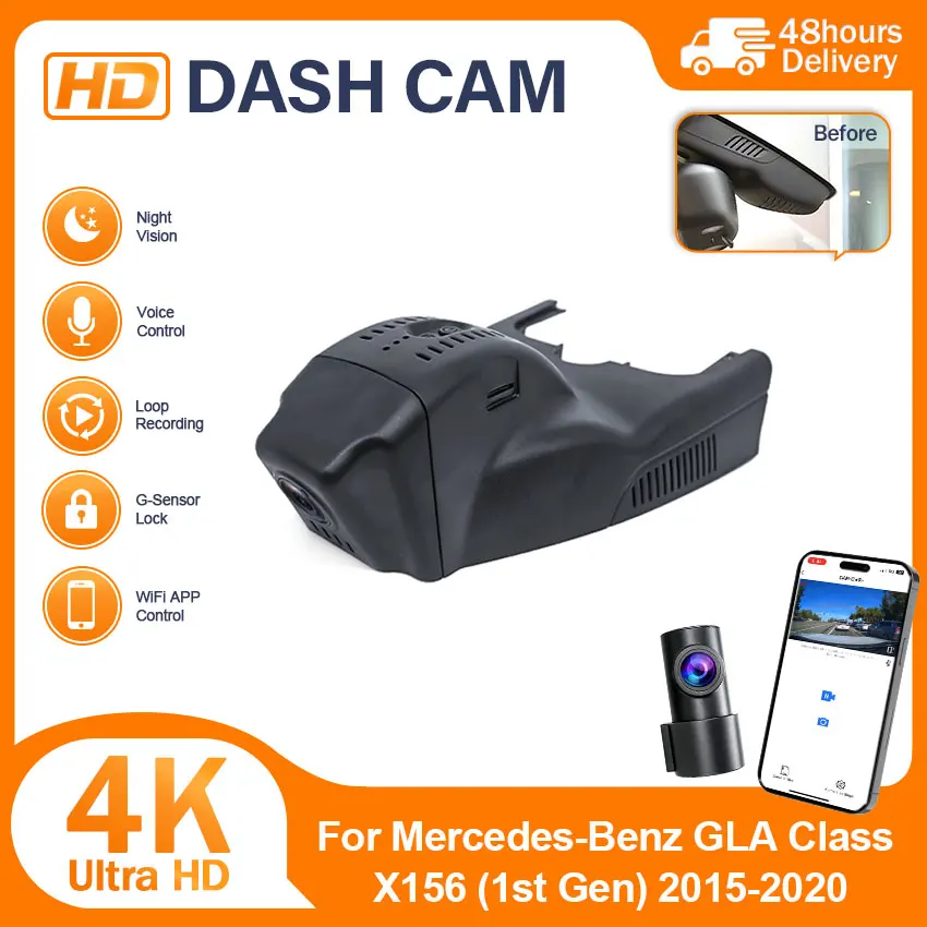 4K HD Wifi DVR Dash Cam For Mercedes-Benz GLA Class X156 (1st Gen) 2015-2020 Plug and Play Video Recorder