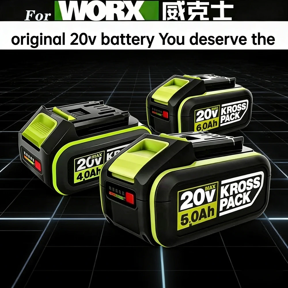 

Fit WORX 20V MAX High Capacity Li-ion Battery (6.0Ah/8.0Ah) - Replacement For WA3054, WA3023, WA3027 - with LED Charge Indicator