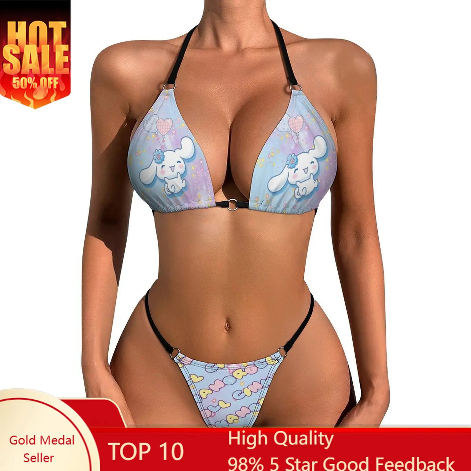 

Cinnamoroll Bikini Swimsuits Woman Two Piece Sexy Bikini Set Sanrio Adjustable Ties Bathing Suits Cartoon Dog Underwear Panties