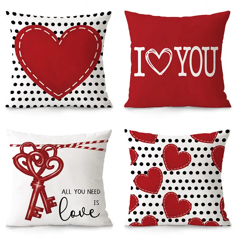 VIKAMA Valentinstag herzförmiger Kissenbezug, romantische Heimdekoration, quadratischer Sofakissenbezug, Schlafzimmer-Kopfteil-Kissenbezug