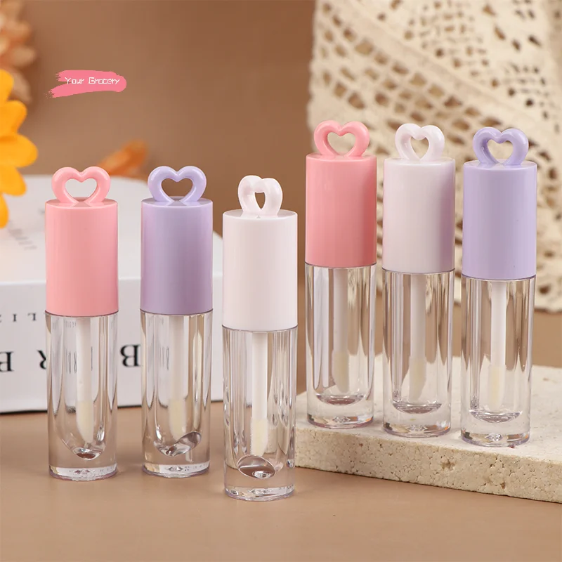 ピンクのハート型 2.5ml リップエナメルチューブ キーホルダーとブラシ付き 空のリップグロスボトル リップグレージング容器 メイクアップツール