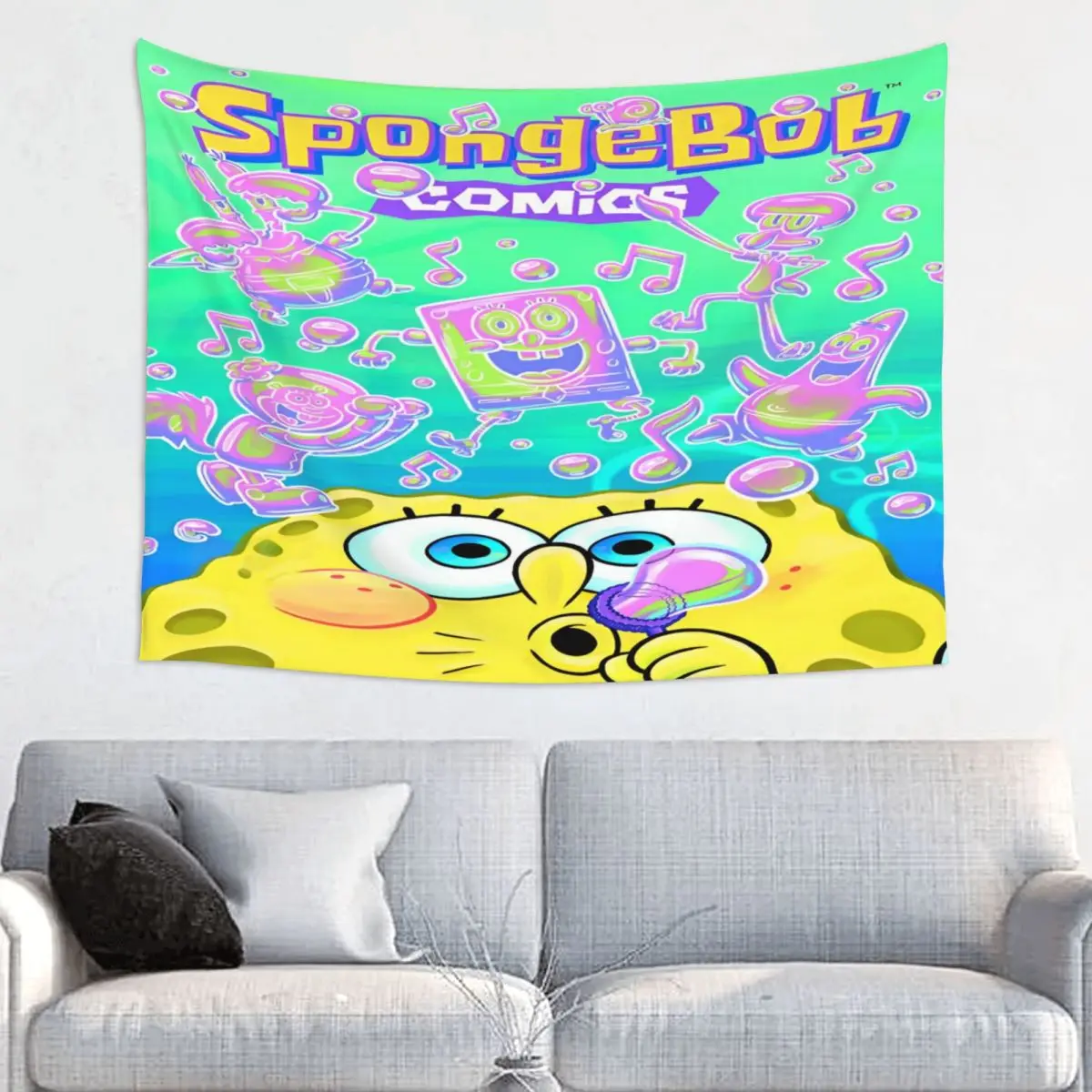 SpongeBobed Comic Cartoon Anime Tapestry for Bedroom Aesthetic Tapestries Wall Hanging Decor for Room