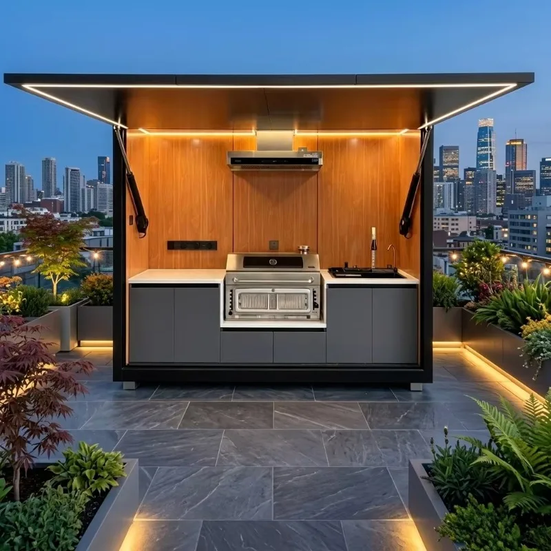 Custom Outdoor Cooking Station, Durable Stainless Steel BBQ Grill Pizza Oven with Weather Resistant Pergola