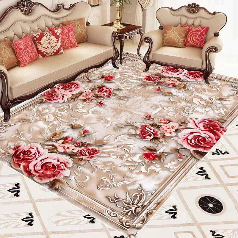 European Luxury Living Room Carpet 3D Printing Decor Parlor Carpets Anti Slip Rugs for Bedroom Large Size Lounge Table Floor Mat